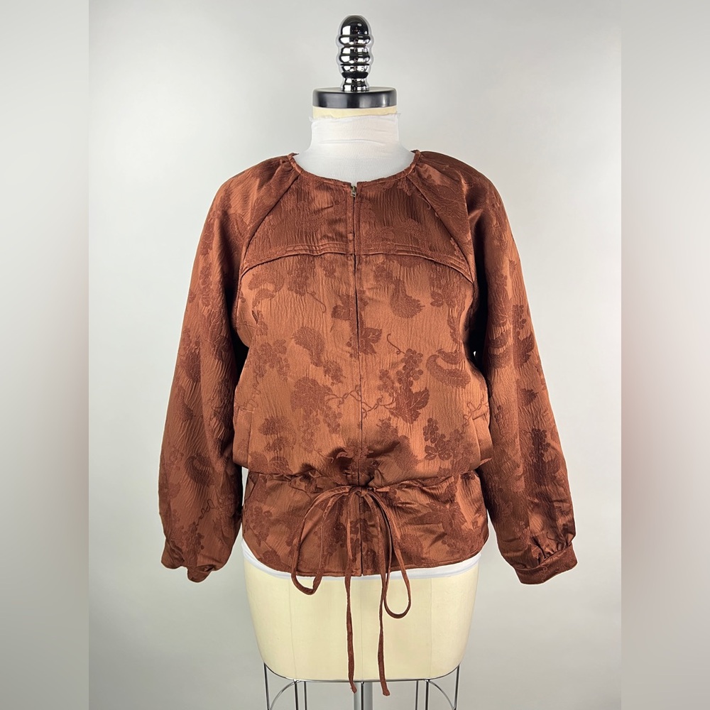 💚 2949. Jacquard Brown Zip Up Jacket